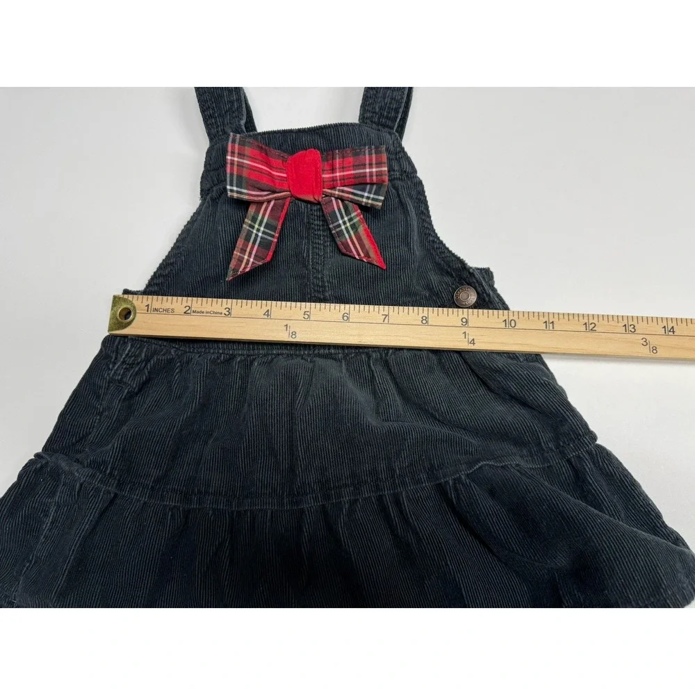 Vtg OshKosh BGosh Corduroy Jumper Dress Black‎ Plaid Bow Size 18 Months